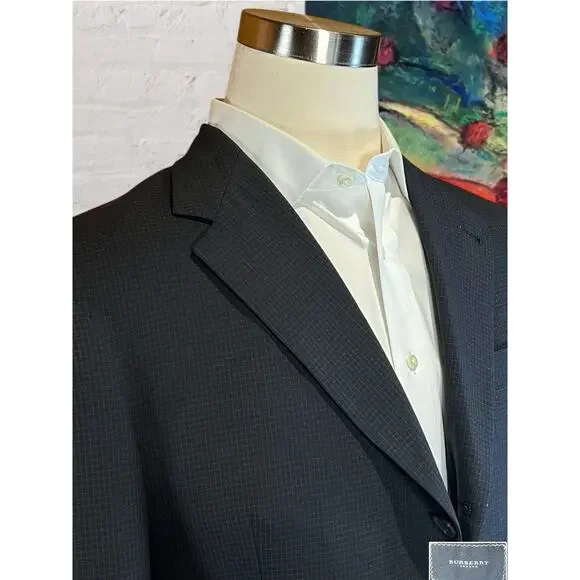 Burberry London Mens 40R 34x29 Gray Micro Check Plaid Designer Suit 3/2 Roll - Picture 3 of 16
